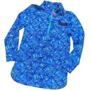 Vineyard Vines Plumeria Shep Shirt Coverup Blue Print Beach Tunic Girl Large 14